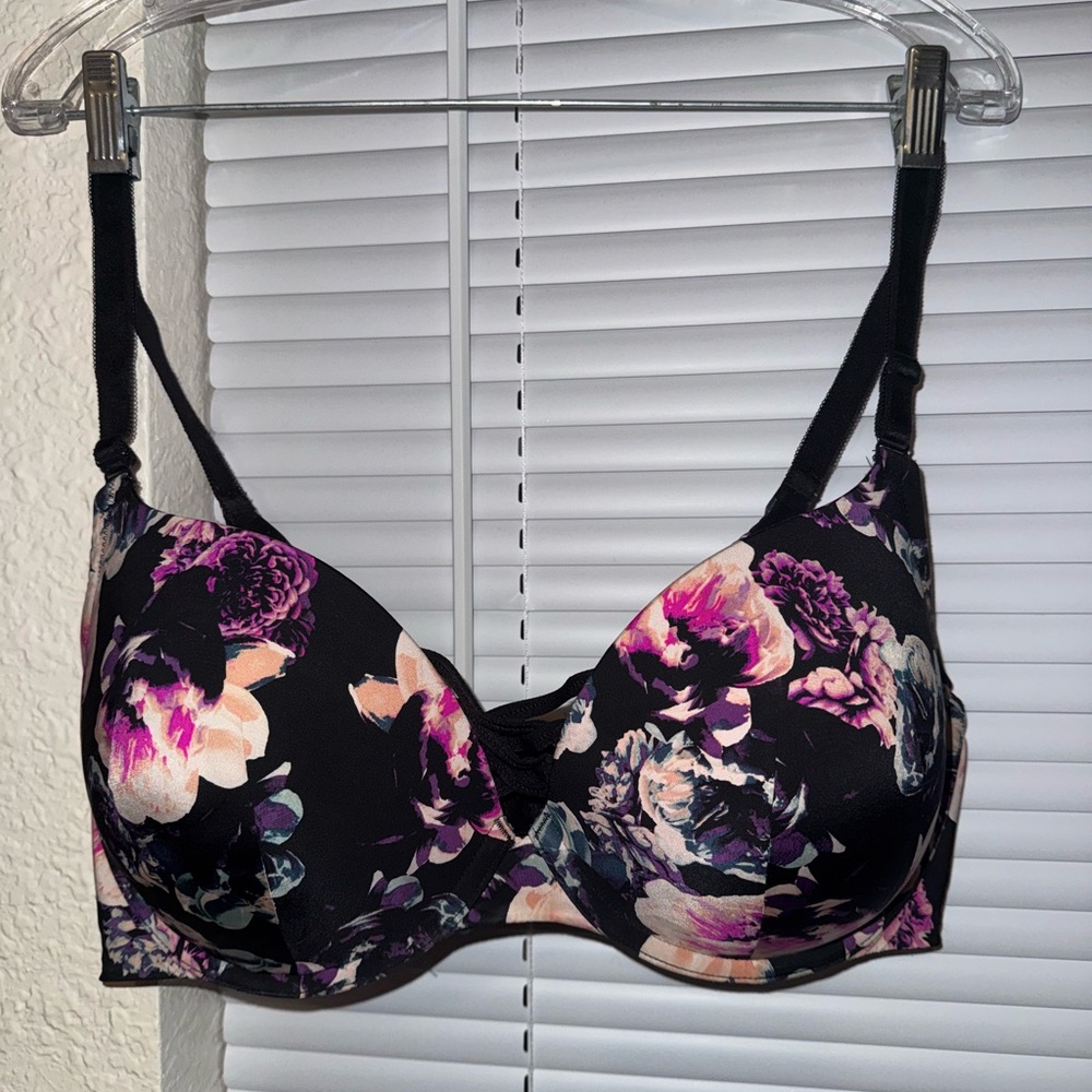Floral Black Bra